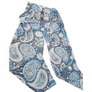 White Cross Blue Paisley Wide-Leg Trousers